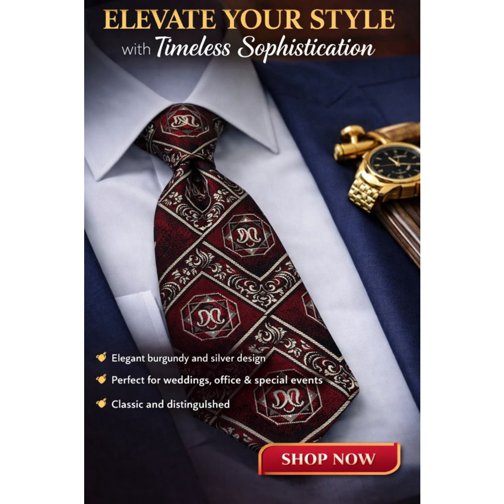 Towncraft Burgundy Silver Patterned Men's Tie One Size